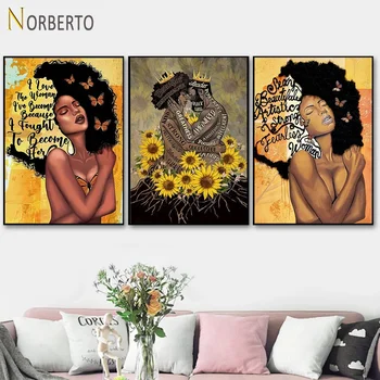 Europska Slikarstvo na platnu Black žene Par Plakat Kralj i Kraljica Afrika Ponos Suncokreta za Umjetnost Ukrašavanja Zidova Kućne soba