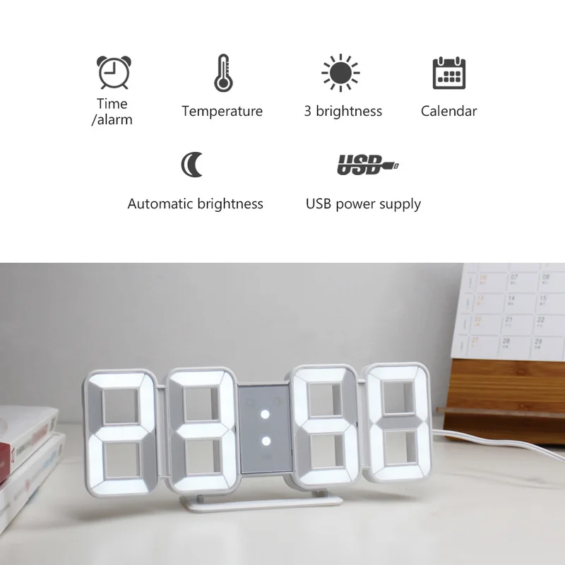 3D Zidni satovi LED Veliki Kalendar Vremena Temperatura Desktop Površine Digitalni Sat sa led pozadinskim osvjetljenjem Home Dekor Alarmi Slika  0