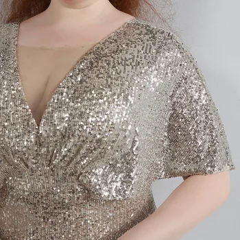 Novi jednostavan moderan večernja haljina sa šljokicama s dubokim V-neck, dužine do poda s kratkim rukavima s naborima Sirena Plus Size Žene večernje haljine D1277