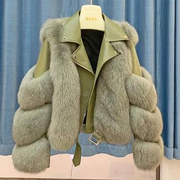 Ženske kvalitetan kaput od krzna ženske zimske 2021 prirodni kožuh kožna patchwork jakna od prirodnog krzna лисьего
