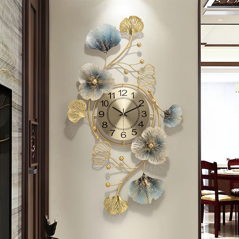 Kreativna Kineski zid sat Ginkgo Biloba sa ručno oslikanim Luksuzni Zidni Sat Modernog Dizajna Metalni Materijal Reloj De Pared Kućni Sat Slika  4