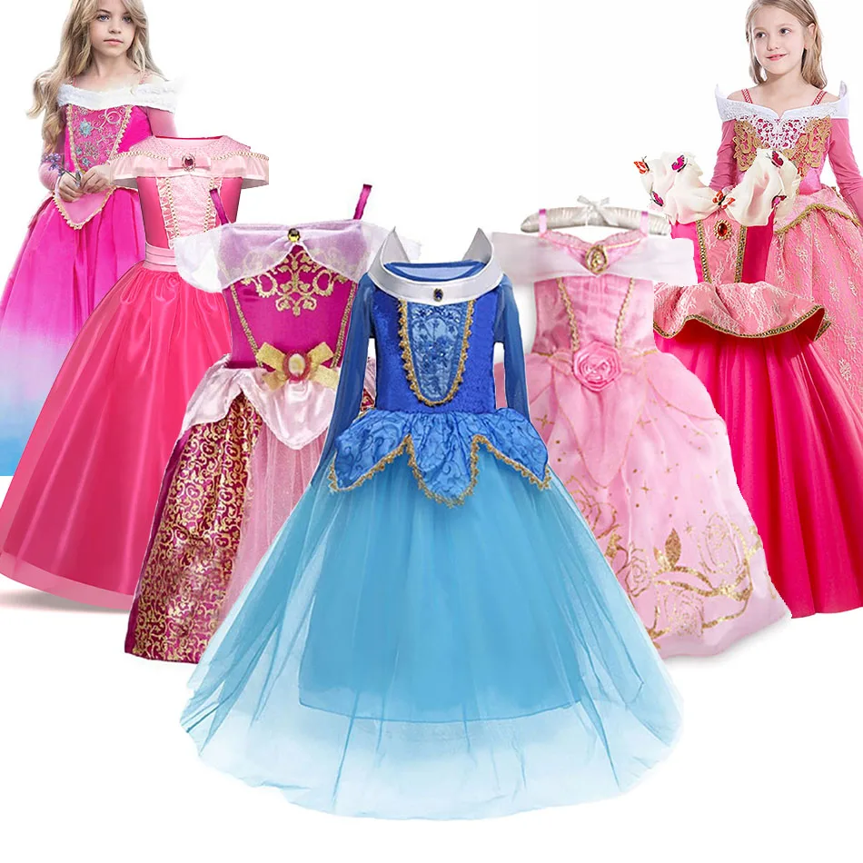 Haljina princeze za djevojčice, Dječje Božićni domjenak Odijelo Uspavane Ljepotice Djeca Plava Pink Neobična maskiranje Poklon za rođendan Odijelo Aurora Slika  5