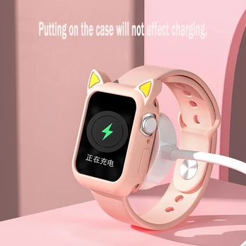 Zaštitni Poklopac za sat iWatch Serije 3 2 42 mm 38 mm Mekana silikonska Torbica s mačka neko ušima iz crtića za Apple Watch 4 5 6 Se 40 mm 44 mm