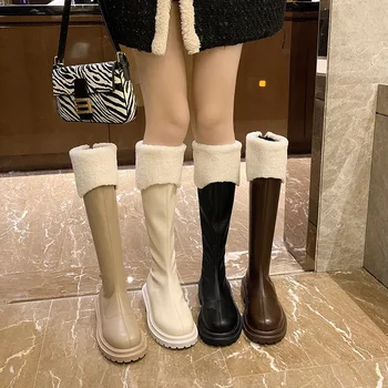 Jesenske i zimske ženske čizme s okruglim vrhom Na raspolaganju Ženske jednokrevetne cipele Plus baršun čizme Ženske cipele ravnim cipelama s отбортовкой