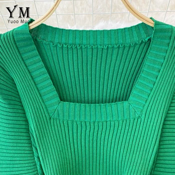 YuooMuoo Branded moda Fenjer Rukava pletene džemper Haljina Jesen Zima Zelena Crna Mini Maksi večernja haljina Elegantne haljine