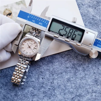 Luksuzni Ženski sat sa dijamantima 26 mm, Srebrno-roze Materijal Od Nehrđajućeg Čelika Originalna Spone Automatski Mehanički sat