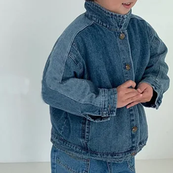 2021 Jesenski dječje Nova traper jakna u zapadnom stilu, za dječake i djevojčice sa širokim ovratnikom-bar s unakrsna ovratnik