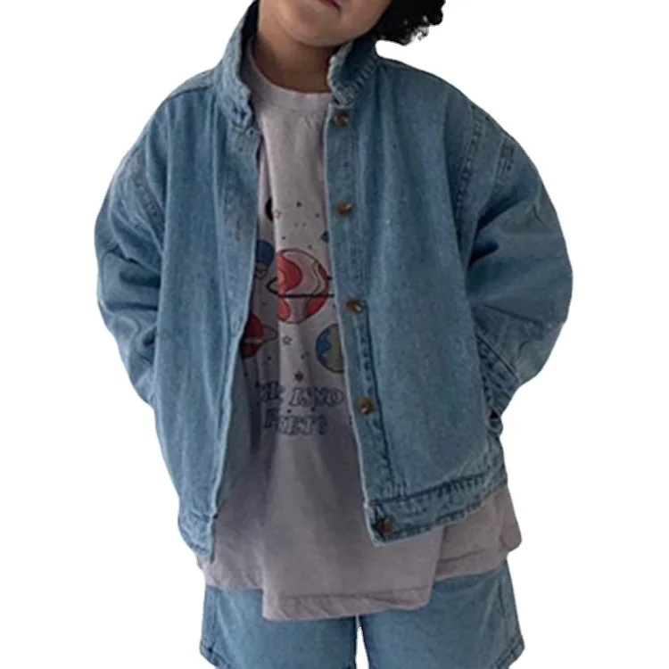 2021 Jesenski dječje Nova traper jakna u zapadnom stilu, za dječake i djevojčice sa širokim ovratnikom-bar s unakrsna ovratnik Slika  2