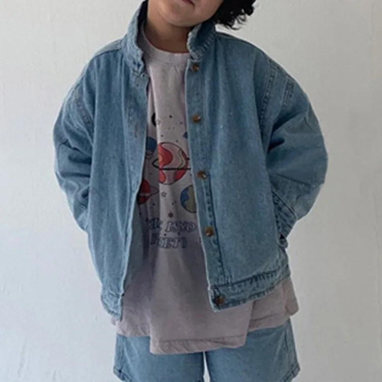 2021 Jesenski dječje Nova traper jakna u zapadnom stilu, za dječake i djevojčice sa širokim ovratnikom-bar s unakrsna ovratnik Slika  5