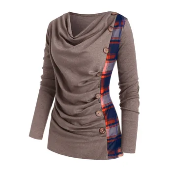 Moderan pokrivač tunica čipka-up Bluza veličine Svakodnevne zimske ženske majice na zakopčane Ženska košulja dugih rukava Blusas pulover