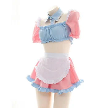 Lolita Draga Cosplay Sladak Outfit Slatka Ružičasta Plava Ucenice Odijela za Žene Mini suknja Uniforma Šarmantan Odijelo sobarica Kawai