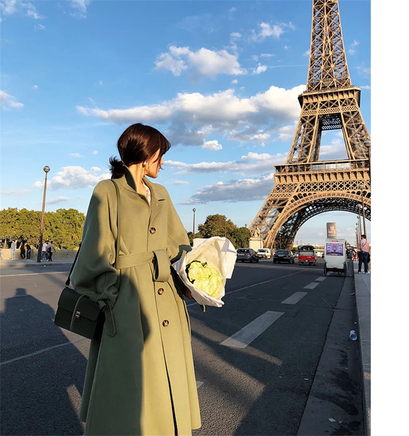 Cotday Hepburn Svakodnevno X-duge debele kapute sa širokim strukom i džep na pojasu Topli kaput Zima 2020 Modna ženska ženska mješavina vune Slika  5
