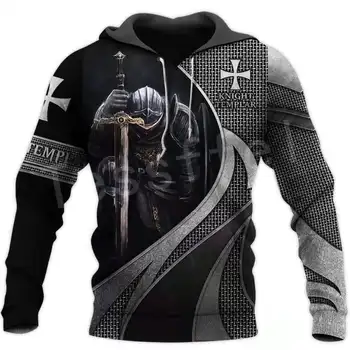 2021 Novi Vitezovi Templari 3D Tiskani hoodies Muška moda majica sa kapuljačom Svakodnevne svakodnevne hoodies Identitet Pulover jakna crna