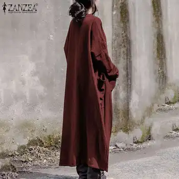 ZANZEA Klasicni pamuk kaput Ženske tanke duge jakne Casual kardigan dugih rukava Ženska gornja odjeća s V-izrez i gumbe