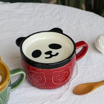 Japanski Slatko Bubalo Kreativno Keramičke šalice s Panda Сиба-Ину s poklopcem Osnovna par Šalica za doručak s mlijekom Šalica vode