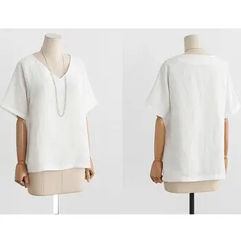 Luoyifxiong Plus Size 5XL Ženske bluze 2021 Ljeto pamučna posteljina bluza Ženske majice kratkih rukava Svakodnevne Besplatne Uredske Blusas Mujer
