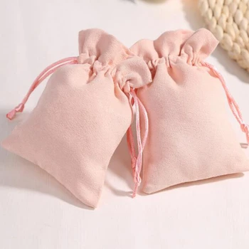 50 kom. Besplatan Custom Logo Baršun torbe s žice za pakiranje nakita Torba Pink Poklon kutija Personalizirane vrećica