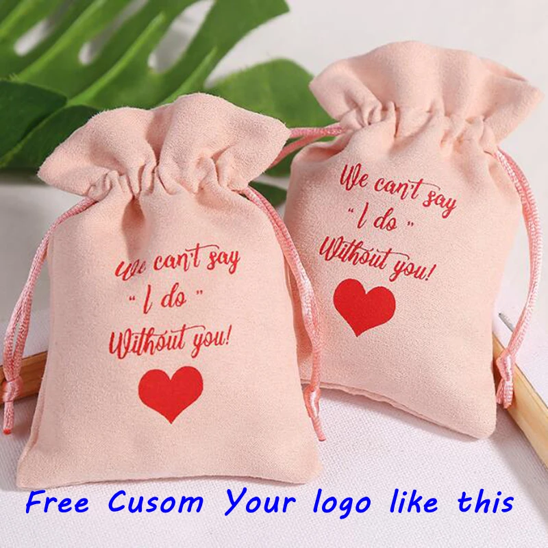 50 kom. Besplatan Custom Logo Baršun torbe s žice za pakiranje nakita Torba Pink Poklon kutija Personalizirane vrećica Slika  1
