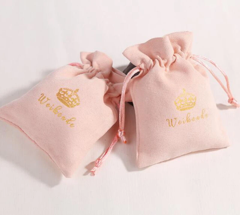 50 kom. Besplatan Custom Logo Baršun torbe s žice za pakiranje nakita Torba Pink Poklon kutija Personalizirane vrećica Slika  2