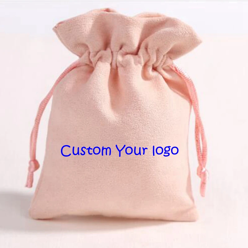 50 kom. Besplatan Custom Logo Baršun torbe s žice za pakiranje nakita Torba Pink Poklon kutija Personalizirane vrećica Slika  3
