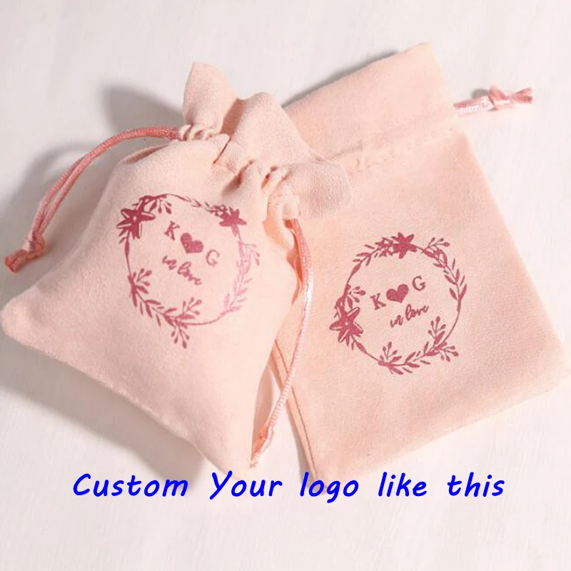50 kom. Besplatan Custom Logo Baršun torbe s žice za pakiranje nakita Torba Pink Poklon kutija Personalizirane vrećica Slika  4