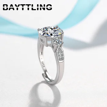 BAYTTLING 925 Sterling Srebra Tanki Okrugli Cirkon Otvoreni Prsten Za Žene Modni Angažman Prsten za Vjenčanje Nakit Poklon