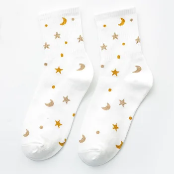 Zvjezdano Nebo, Mjesec-Zvijezda Vez Zabavne Čarape za žene Crtani Pamuk Casual Korejski stil Harajuku Ulične mode Кавайные čarape