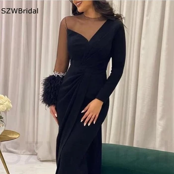 Novi dolazak Večernje haljine s visokim izreza i dugim rukavima 2022 Tamno plavi ogrtač Абие Dubai haljina Večernja haljina Vestidos de fiesta
