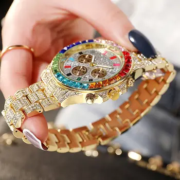 Relogio Feminino Luksuzni brand Modne muške, Ženske kvarcni sat sa bojom dijamanti Veliki Brojčanik Čelični Pojas Ručni Sat Poslovanje