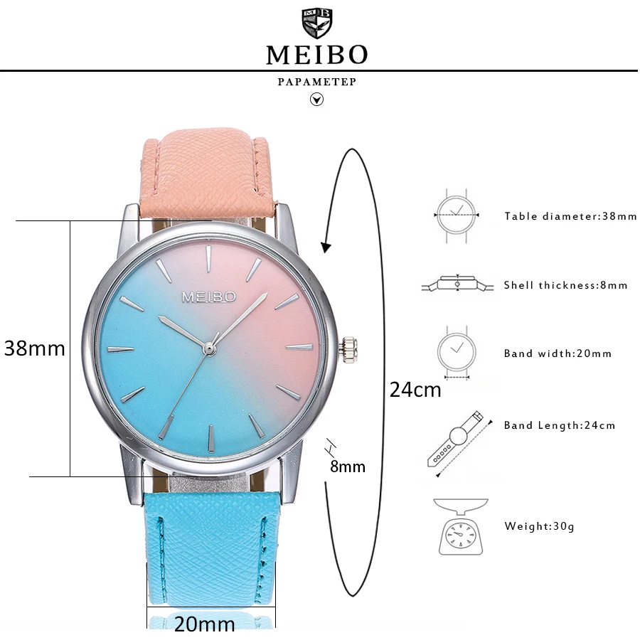 Popularne ženske retro-gradijent ispunjava kožne ručni sat MEIBO, Svakodnevni ručni sat, haljina, ženski ručni kvarcni sat, Jednostavan stil, Visoku kvalitetu Slika  5