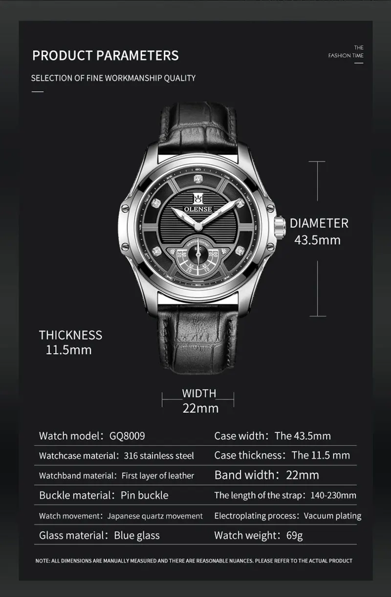 OLENSE 2022 Luksuzni Poslovni kvarcni sat od prave kože Gospodo Klasični ručni sat sa safir kristal stakla muške Vodootporne marke satova Slika  4