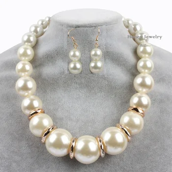 Bijelo velika biserna ogrlica i naušnice set za žene afrički perle komplet nakita 2017 Starinski komplet od bakrene legure komplet nakita
