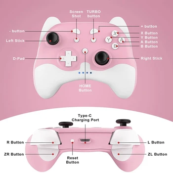 Bežični Bluetooth Auto Turbo Buđenje Gamepad PC Crtani film Pink Mače 6-osni Kontroler Žiroskop Za Nintendo Prekidač Za Djevojke