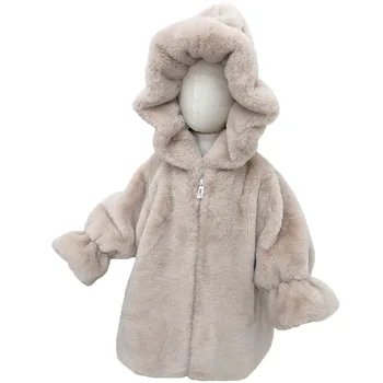 Nova slatka moderan zimski kaput od krzna za djevojčice Dugu jaknu s kapuljačom Parka Dječje od umjetne кроличьего krzna Kaput za djevojčice Djeca Plus Size