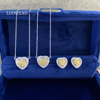 LUOWEND 18 Karatnog Bijelog Zlata Visoke Kvalitete u obliku srca Privjesak Ogrlica Prirodni Žuti Dijamant Trendi ženski angažman ogrlica