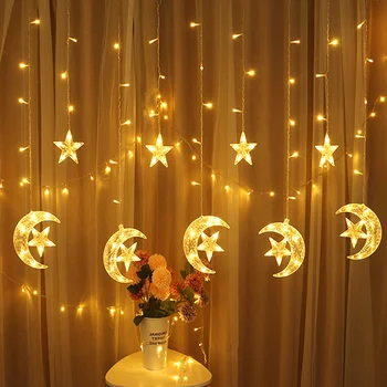 220 U EU Nožica LED Mjesec-Zvijezda Zavjese Gudačkih Svjetiljke Božićno Гирлянда Nevjerojatan Svjetla za Vrt Večernje Vjenčanje Ukras Ramazana