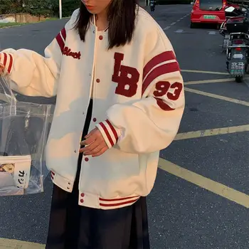 Korejski slobodan bejzbol jakne Plus Baršun je debela majica Ženske jakne u Retro stilu za parove, Velike dimenzije, jesensko-zimski kaputi