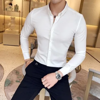 Muška fin monotono košulja Yingya u джентльменском stilu, Omladinska kvalitetna Poslovna muška svakodnevni облегающая košulja s dugim rukavima