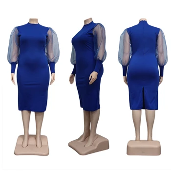 Iskrivljeno haljina 5XL 4XL Žene Plus Size Uredski maksi maksi maksi crno plavo Midi Transparentno dugi rukav-svjetiljku Večernje haljine 2022