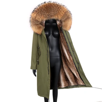 2021 Zimske ženske parkovi X-Long Ženski kaput od krzna Modna odjeća Odvojiva jakna od velikog krzno rakun Prirodni kaput od velikog krzna