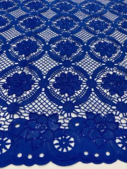 (5 metara/kom) Standardna tamno plava afrička cvjetne čipke tkanina sa šljokicama 2021 najnoviji нигерийская cvjetne čipke tkanina za večernje haljine WZZ031