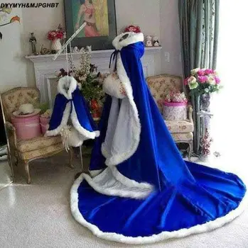 Zapanjujući Kraljevski Plave Duge Zimske Vjenčanje Rtova Vjenčanje Kaputi Od umjetnog Krzna Zimske Vjenčanje Toplo Vjenčanje Balonere