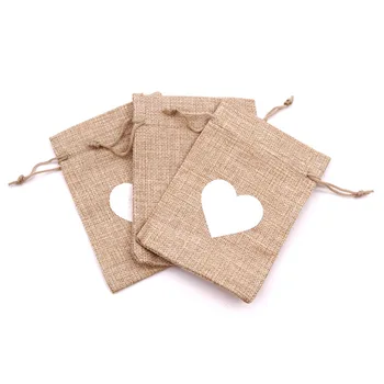 50 kom./lot 10x14 cm, 13x18 cm Dizajn srca Juta torbe Mali poklon torba za remen Torbe za spremanje posteljine Nakit Candy Poklon Vrećice za pakiranje