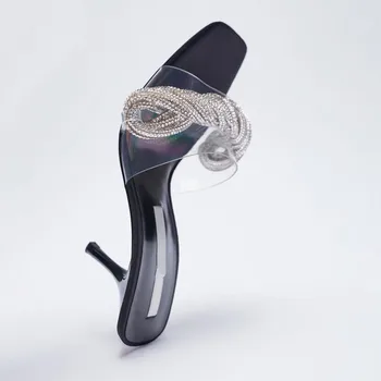 Sandale Ženske 2021 Luksuzni Brand Ljetna Nova Moda Kvadratnom Čarapa na visoku petu Dizajn Seksi Sandale sa štrasom Muller I Papuče Ženske