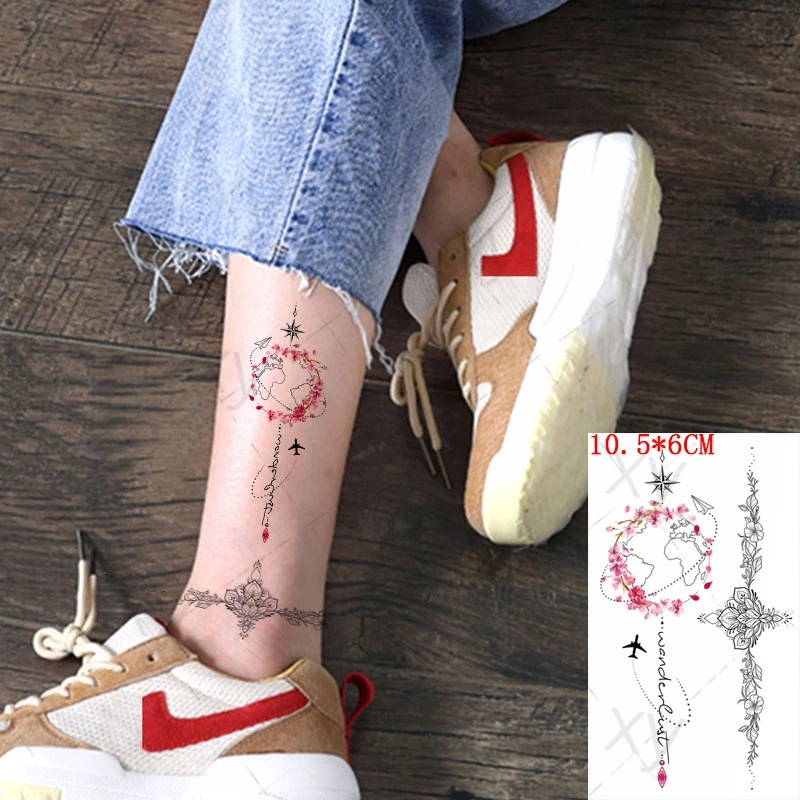 Vodootporne Privremena Tetovaža Naljepnica Cvijeće Pink Vijenac Flash Tetovaže Avion Engleski Alfabet Body Art Ruka Lažne Tetovaže Za Žene Slika  2