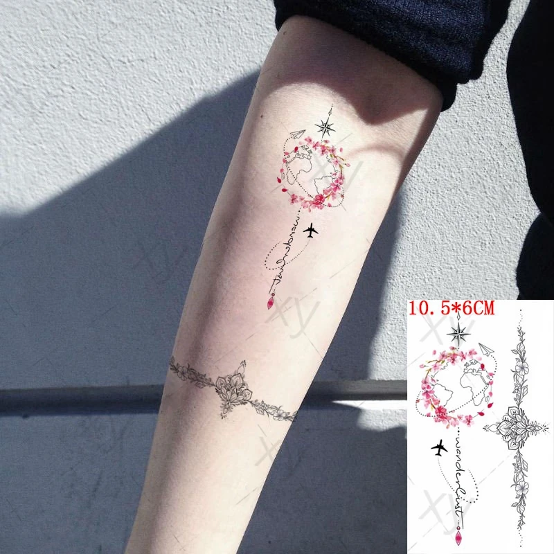 Vodootporne Privremena Tetovaža Naljepnica Cvijeće Pink Vijenac Flash Tetovaže Avion Engleski Alfabet Body Art Ruka Lažne Tetovaže Za Žene Slika  5