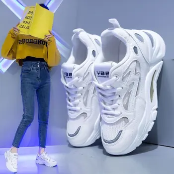 2021 Ženske patike Modni korejski svakodnevne prozračna mrežaste masivne sportske cipele na platformu čipka-up Вулканизированная Ženska obuća