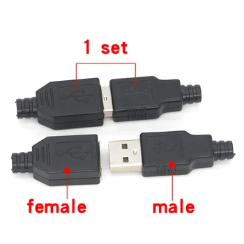 10 kom. Tip A Muški Ženski USB 4-pinski Konektor za utičnice S crnim Plastičnim Poklopcem Tip-A Setovi za DIY