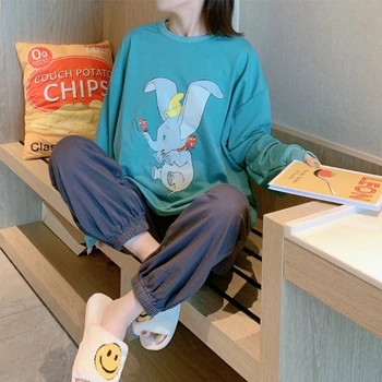Disney Dumbo Proljeće i Jesen Ženska пижама za spavanje dugi rukav Ženska пижама Kit Crtić пижама Kućno odijelo Ženske Pidžame