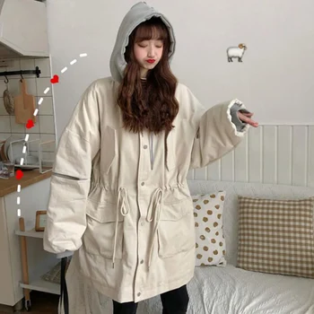 2020 Zimski Korejski stil Lažni 2 kom. Soft odjeća srednje dužine Slobodnog apsolutno kaput sa postavom od pamuka Zimski kaput za žene FC286